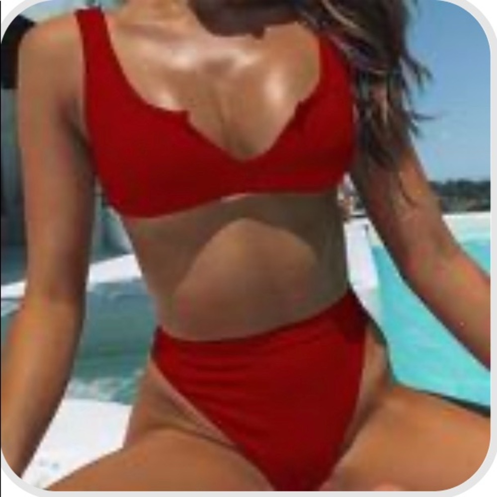 Threaded V Neck High Waist Bikini - never worn